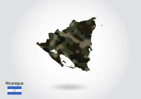 Nicaragua map with camouflage pattern, Forest - green texture in map. Militar Stock Illustration