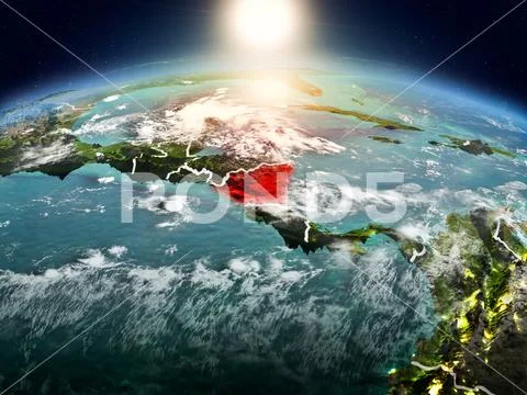 Nicaragua in sunrise from orbit Stock Photos