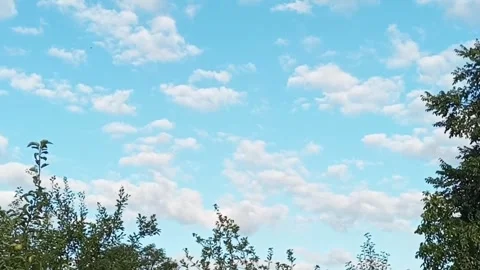 Nice and clear blue sky with white clouds in the morning. Static cinematic shot. Stock Footage 345512815