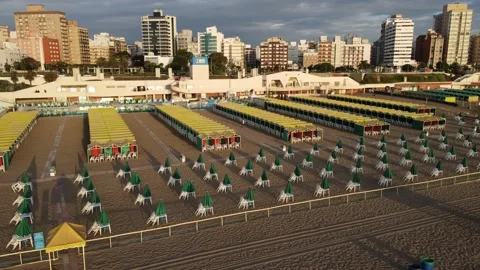 Nice and tidy empty beach resort at morning sunrise Stock Footage 152668946