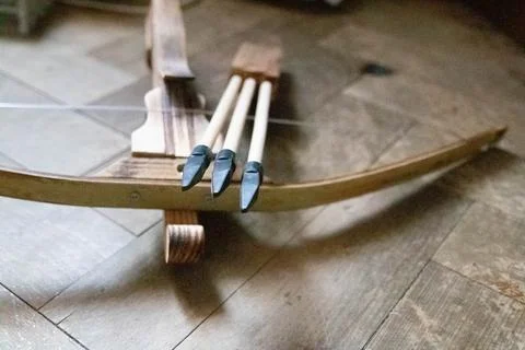 Nice arrows close up on crossbow Stock Photos
