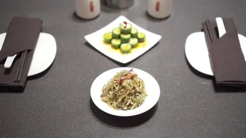 Nice asian table setup. Slow motion.  Video stock 78886371