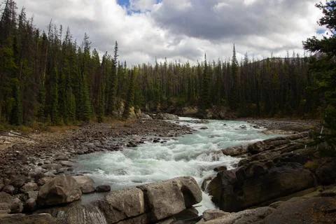 Nice Athabasca waterfall in Canada. Stock Photos