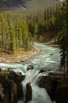 Nice Athabasca waterfall in Canada. Stock Photos