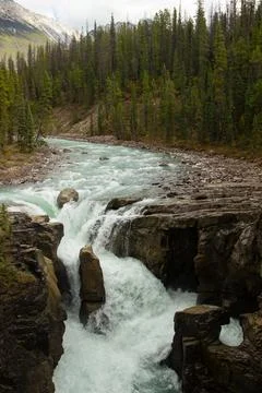 Nice Athabasca waterfall in Canada. Stock Photos