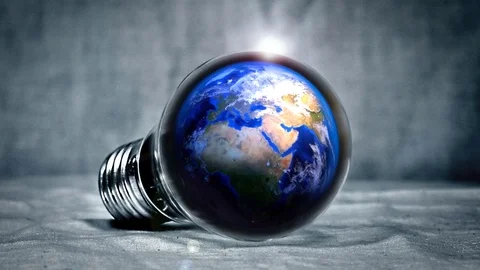 Nice Background Animated Lightbulb And In Its Inside The Earth Rotating Stock Footage 109053118