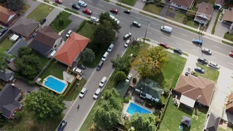 Nice backyards with swimming pool are scene of crime with news gathered Stock Footage 150819015