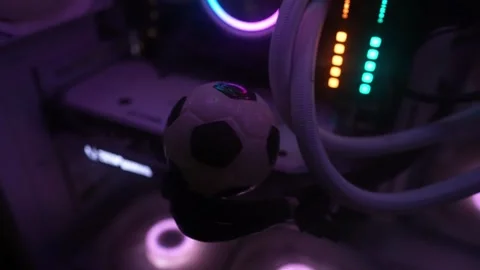 Nice ball on the computer desktop case rgb dark light Stock Footage 290945195