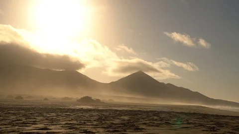 Nice Beach with sun and mountains. Cofete. Fuerteventura, Spain Stock Footage 102557500