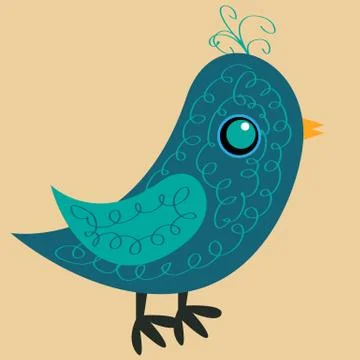 Nice blue bird with a pattern on the body, a yellow beak and a blue eye, a si 스톡 일러스트