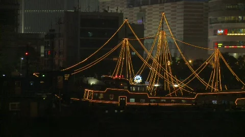Nice Boat Light Shape @ Night Stock Footage