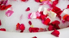 Pink Rose Petals In The Bubble Bath Stock Photo, Picture and Royalty Free  Image. Image 87878357.