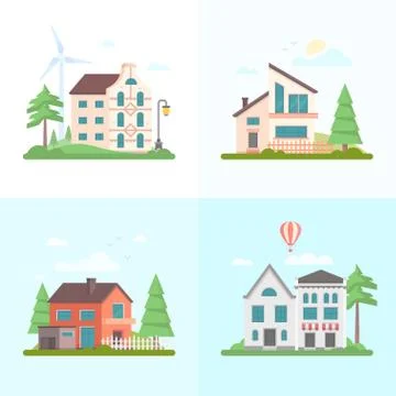 Nice buildings - set of modern flat design style vector illustrations Ilustración de archivo