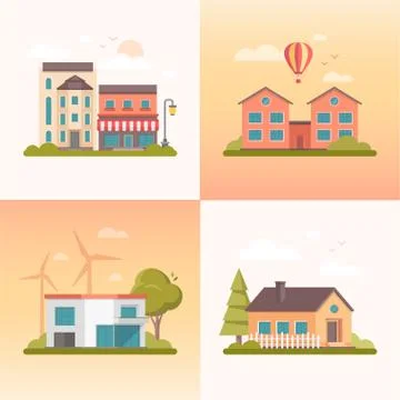 Nice buildings - set of modern flat design style vector illustrations Illustrazione stock