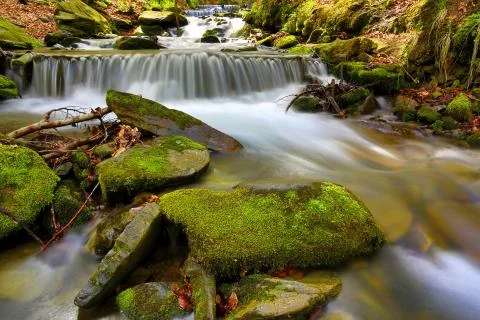 Nice cascade of mountain river Stock Photos