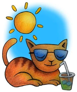 Nice cat enjoying the summer Stock Illustration