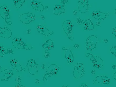 Nice cat pattern on a turquoise background Stock Illustration