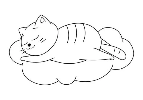 Nice cat sleeps on cloud. Cartoon illustration of cute kitten pet. Stock Illustration