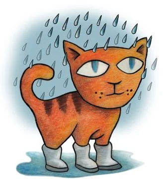 Nice cat with wellies in the rain Stock Illustration