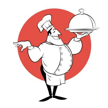 Nice Chef serving the dish. Retro style vector illustration Stock Illustration