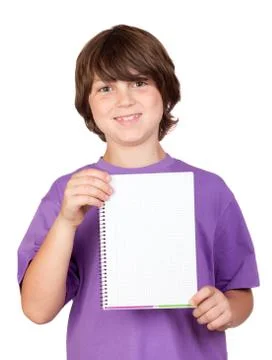 Nice child with blank notebook Foto stock