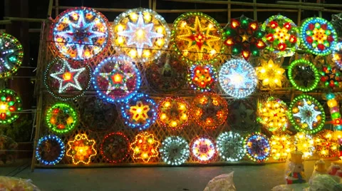 Nice christmas lanterns at night Stock Footage 32348833