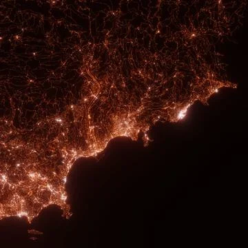Nice city lights map, top view from space. Aerial view on night street lights Stock Photos