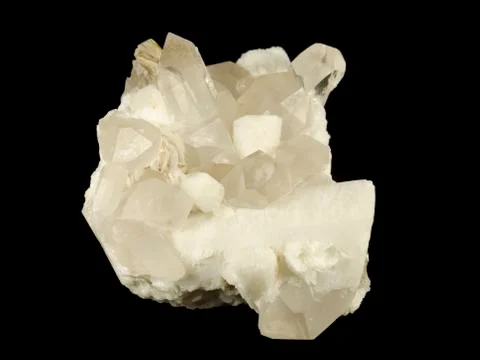 Nice cluster of albite feldspar with clear quartz and topaz crystals Stock Photos