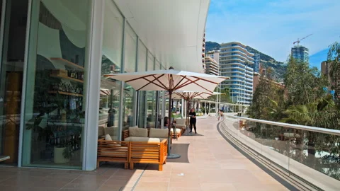 Nice coffee shop alongside the beach in Monaco. Stock Footage 247221375