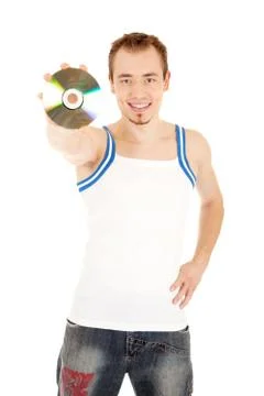 Nice compact disc recommended by man Stock Photos