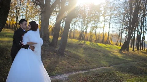 Nice couple has a good time at the castle and park Stock Footage 63881691