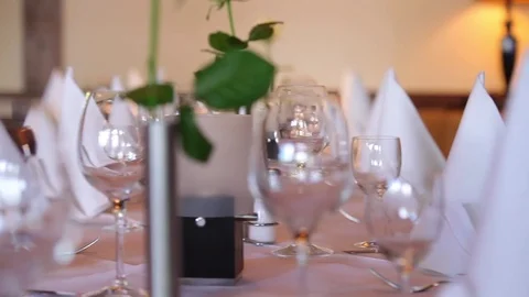 Nice covered table in restaurant Stock Footage 75194336