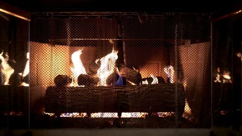 Nice cozy warm fire place burning hot in the winter Stock Footage 99194730
