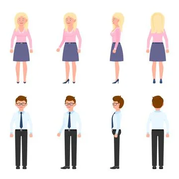 Nice, cute, handsome, pretty young office worker man and woman vector illustr Stock Illustration