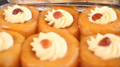Nice desert, cream, syrup Stock Footage 102628936