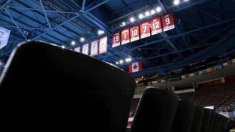 Nice Dolly Shot Seat Backs And Retired Jerseys At Arena Stock Footage 102401092