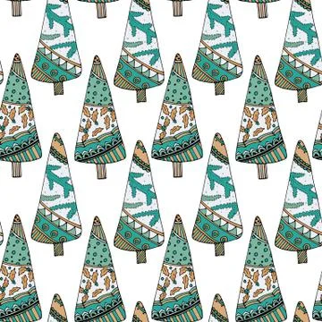 Nice doodle christmas tree vector seamless pattern Stock Illustration