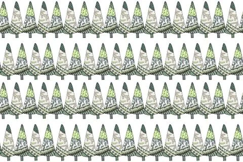 Nice doodle christmas tree vector seamless pattern Stock Illustration