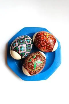 Nice Easter eggs with images Easter eggs with Jesus Christ s image and Div... Stock Photos