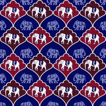 Nice elephant pattern in Asian style Stock Illustration