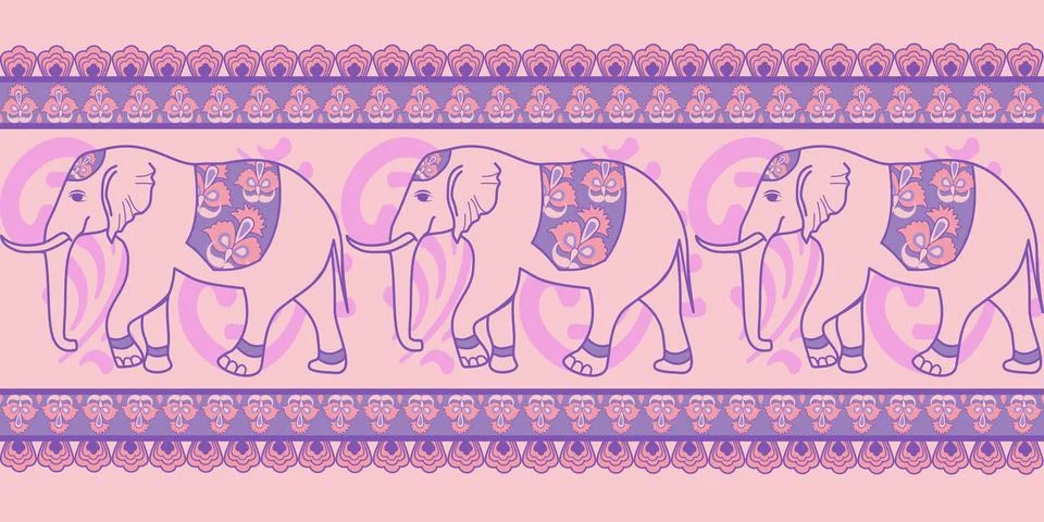 Nice elephant pattern in Asian style Stock Illustration