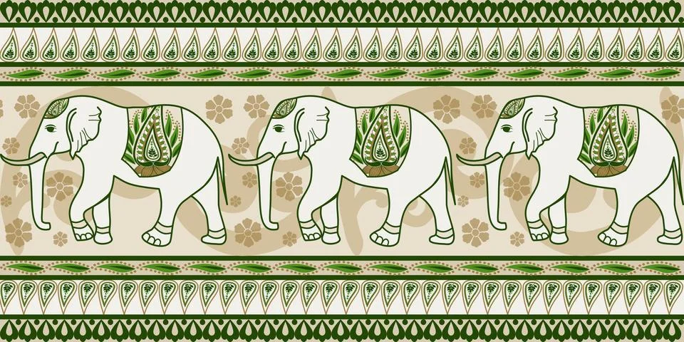 Nice elephant pattern in Asian style Stock Illustration