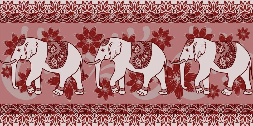 Nice elephant pattern in Asian style Stock Illustration