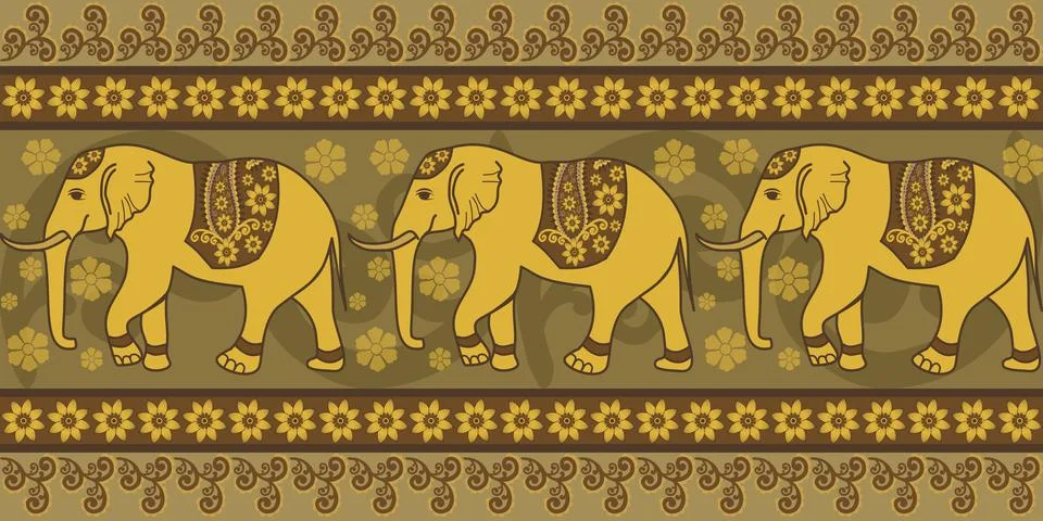 Nice elephant pattern in Asian style Stock Illustration