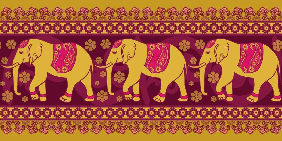 Nice elephant pattern in Asian style Stock Illustration