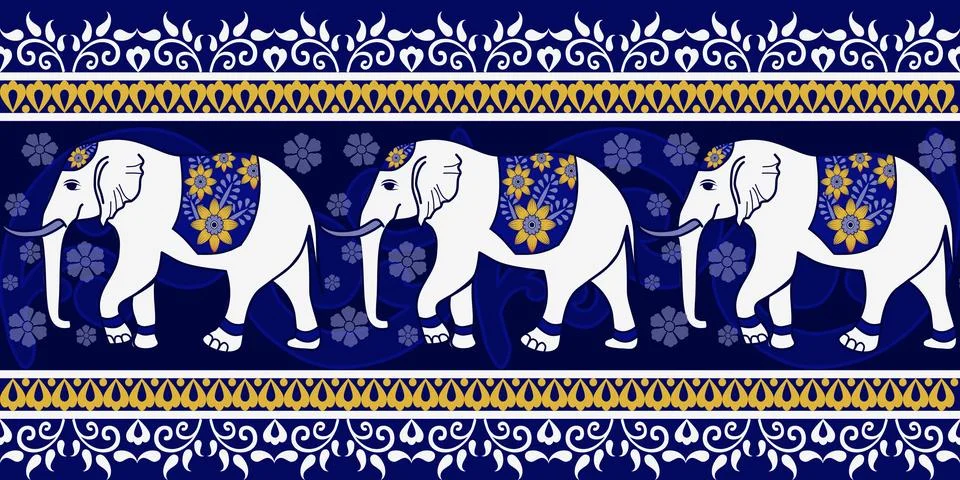 Nice elephant pattern in Asian style Stock Illustration