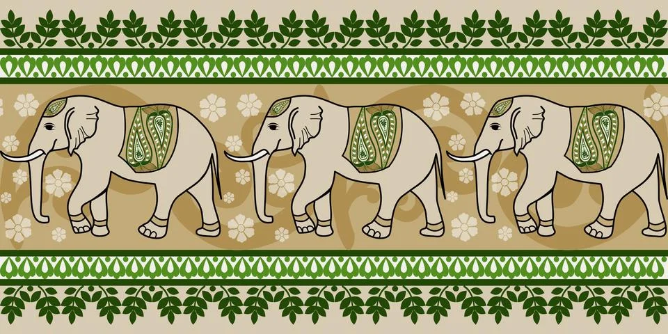 Nice elephant pattern in Asian style Stock Illustration