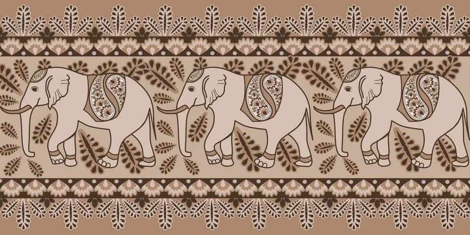 Nice elephant pattern in Asian style Stock Illustration