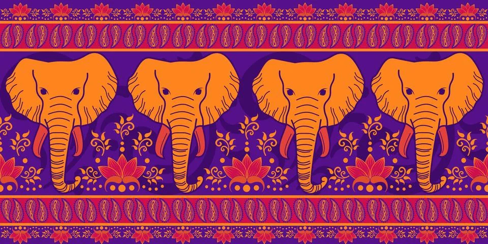 Nice elephant pattern in Asian style Stock Illustration