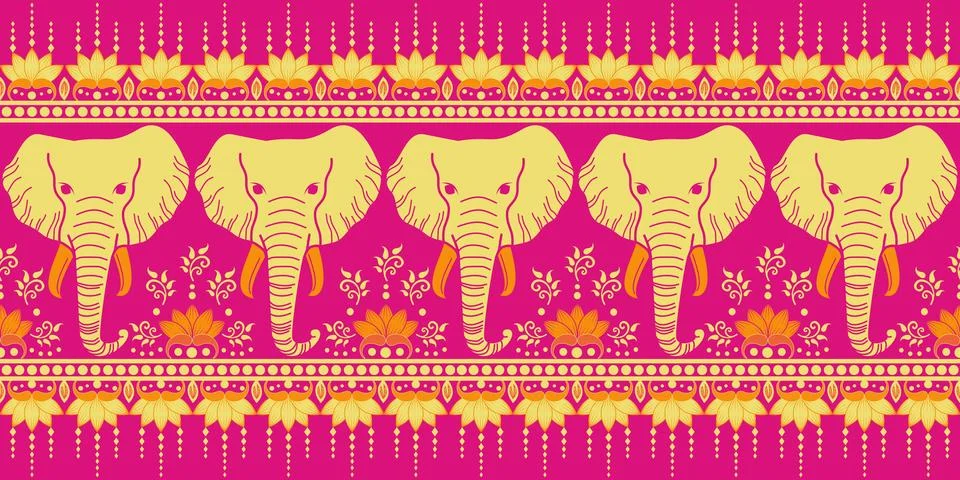 Nice elephant pattern in Asian style Stock Illustration